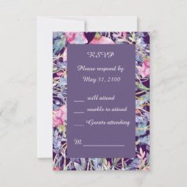 ロマンチックなカラフルワイルドフラワーの緑の結婚式RSVP 出欠カード
