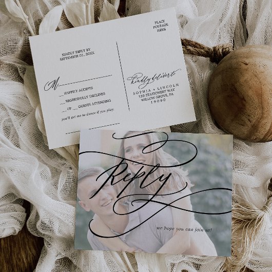ロマンチックなカリグラフィー写真の歌のリクエスト返信 インビテーションポストカード