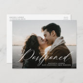 ロマンチックなカリグラフィー写真 ウェディング延期のお知らせ 案内ポストカード (正面/裏面)