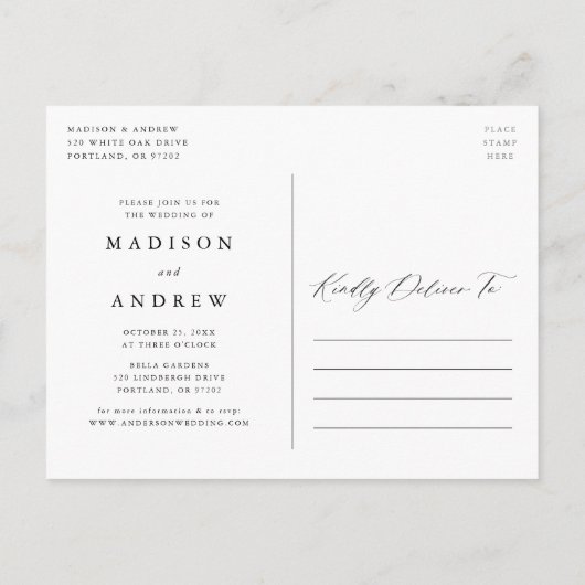 ロマンチックなカリグラフィー写真 ウェディング延期のお知らせ 案内ポストカード (裏面)