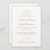 ロマンチックなカリグラフィー＆クラシックモノグラム ウェディング+出欠確認 招待状 (正面/裏面)