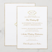 ロマンチックなカリグラフィー ゴールド クラシック モノグラム ウェディング 招待状 (正面/裏面)