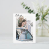 ロマンチックなカリグラフィー スクリプト ウェディング フォト サンクス ポストカード (スタンド正面)