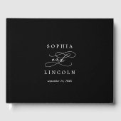 ロマンチックなカリグラフィー | ダークブラック モノグラム ウェディング ゲストブック (正面)