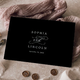 ロマンチックなカリグラフィー | ダークブラック モノグラム ウェディング ゲストブック