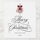 ロマンチックなカリグラフィー メリークリスマス 赤と黒 ワインラベル (シングルラベル)
