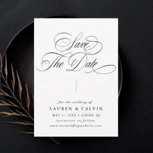 ロマンチックなカリグラフィー モノクロ セーブザデート