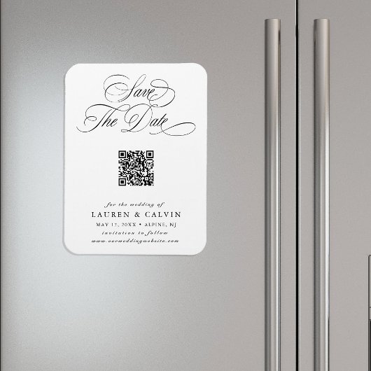 ロマンチックなカリグラフィーQRコード ウェディング セーブ・ザ・デート マグネット