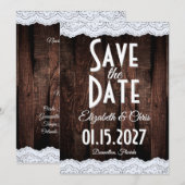 ロマンチックなカントリーシックなレースと素朴ウッド セーブザデート (正面/裏面)