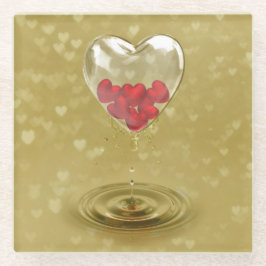 ロマンチックなガラスハートデザイン ガラスコースター