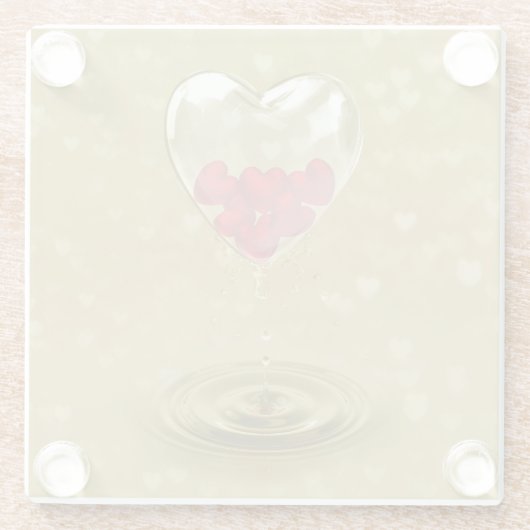 ロマンチックなガラスハートデザイン ガラスコースター (裏面)