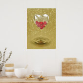 ロマンチックなガラスハートデザイン ポスター (キッチン)