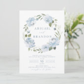 ロマンチックなガーデンのダスティーブルーの花輪 ウェディング 招待状 (スタンド正面)