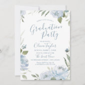 ロマンチックなガーデンほこりっぽいブルーフローラ卒業パーティー 招待状 (正面)