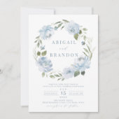 ロマンチックなガーデンほこりっぽいブルーフローラ結婚リース 招待状 (正面)