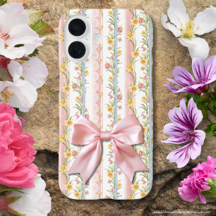 ロマンチックなガーデンイエローとピンクのフローラホワイトレース iPhone 16ケース