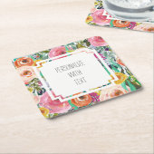 ロマンチックなガーデンウォーターカラーの花 スクエアペーパーコースター (アングル)