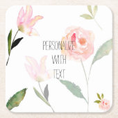 ロマンチックなガーデンウォーターカラーの花 スクエアペーパーコースター (正面)