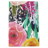 ロマンチックなガーデンウォーターカラーの花 ミディアムペーパーバッグ (正面)