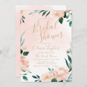 ロマンチックなガーデンピーチフローラブライダルシャワー 招待状 (正面/裏面)