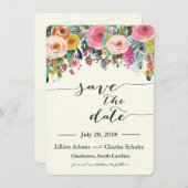 ロマンチックなガーデンフローラ日付カードを保存 セーブザデート (正面/裏面)