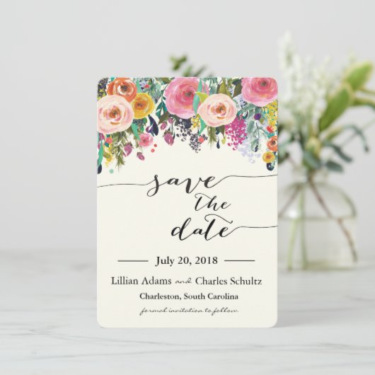 ロマンチックなガーデンフローラ日付カードを保存 セーブザデート (スタンド正面)