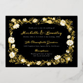 ロマンチックなガーデンブラック&金ゴールド結婚ズ 箔招待状 (正面)