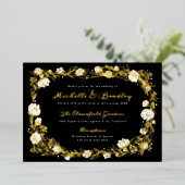 ロマンチックなガーデンブラック&金ゴールド結婚ズ 箔招待状 (立ち正面)