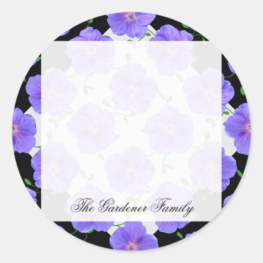 ロマンチックなガーデンブルーゼラニウム花の色 ラウンドシール (正面)