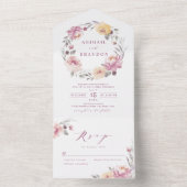 ロマンチックなガーデンマウヴフローラ結婚リース オールインワン招待状 (内側)