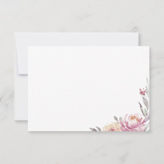 ロマンチックなガーデンマウヴ結婚フローラ サンキューカード (裏面)