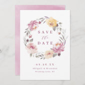 ロマンチックなガーデンマウヴ結婚フローラ セーブザデート (正面/裏面)