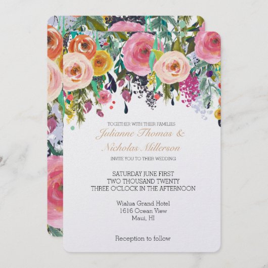 ロマンチックなガーデン結婚フローラ 招待状 (正面/裏面)