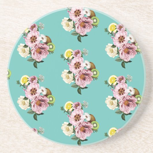 ロマンチックなキウイ、レモン、牡丹の模様 コースター (正面)