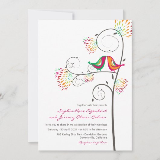 ロマンチックなキッシングサマーラブバーズウェディング招待状 招待状 (正面)