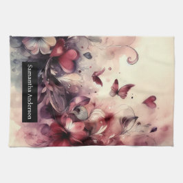ロマンチックなキッチン:抽象芸術ハート蝶 キッチンタオル
