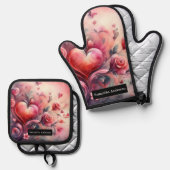 ロマンチックなキッチン:抽象芸術ハート 鍋つかみ&鍋敷きセット (正面/裏面)