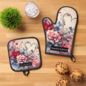 ロマンチックなキッチン：抽象芸術ハート 鍋つかみ&鍋敷きセット (トップダウン)