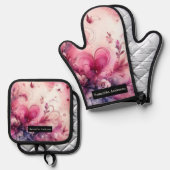 ロマンチックなキッチン：抽象芸術ハート 鍋つかみ&鍋敷きセット (正面/裏面)