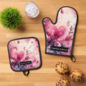 ロマンチックなキッチン：抽象芸術ハート 鍋つかみ&鍋敷きセット (トップダウン)