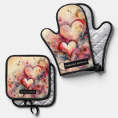 ロマンチックなキッチン：抽象芸術ハート 鍋つかみ&鍋敷きセット (正面/裏面)