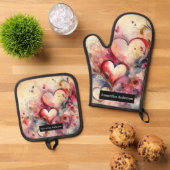 ロマンチックなキッチン：抽象芸術ハート 鍋つかみ&鍋敷きセット (トップダウン)