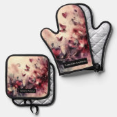 ロマンチックなキッチン：抽象芸術ハート 鍋つかみ&鍋敷きセット (正面/裏面)