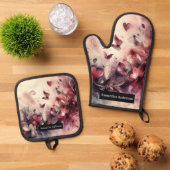 ロマンチックなキッチン：抽象芸術ハート 鍋つかみ&鍋敷きセット (トップダウン)