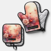 ロマンチックなキッチン：抽象芸術ハート 鍋つかみ&鍋敷きセット (正面/裏面)