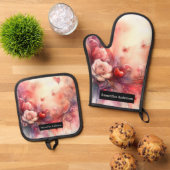 ロマンチックなキッチン：抽象芸術ハート 鍋つかみ&鍋敷きセット (トップダウン)