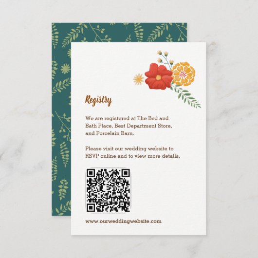 ロマンチックなキツネフローラ結婚の葉の囲い エンクロージャーカード (正面/裏面)