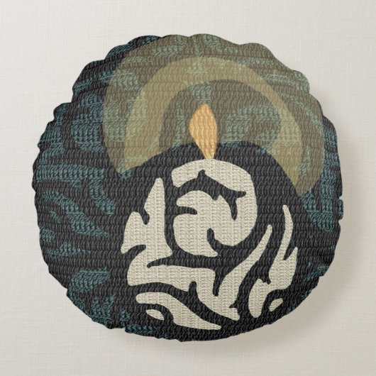 ロマンチックなキャンドルライトスクロールタペストリーモチーフ枕 ラウンドクッション (正面)