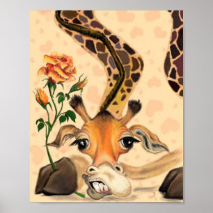 ロマンチックなキリンとバラポスタ絵画ー ポスター