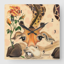 ロマンチックなキリン – 紳士 – あなたのテキスト/名前を追加 スクエア壁時計